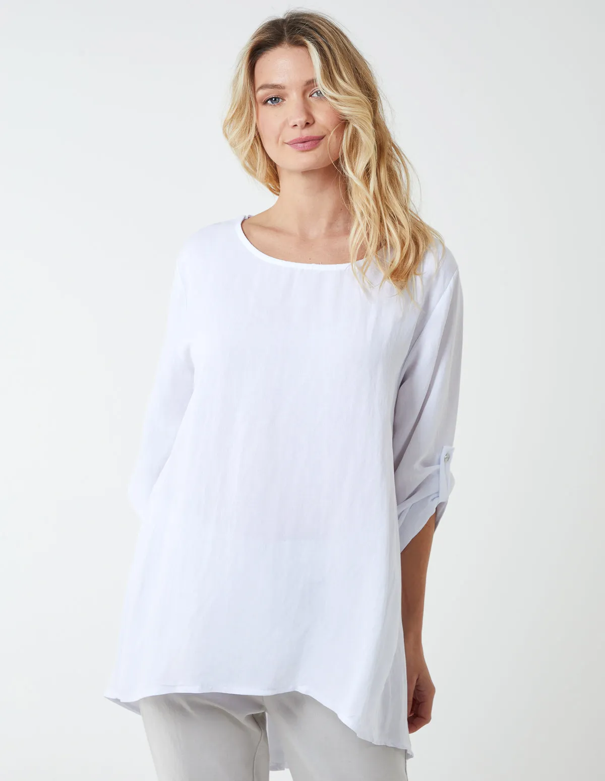 Round Neck Button Sleeve Blouse sold by Blue Vanilla