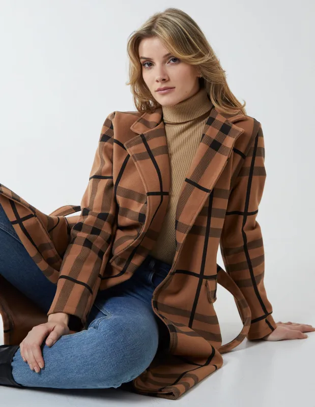 Checked Belted 3/4 Length Wrap Coat sold by Blue Vanilla