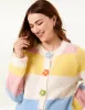 Multi Coloured Striped Cardigan With Flower Buttons sold by Blue Vanilla