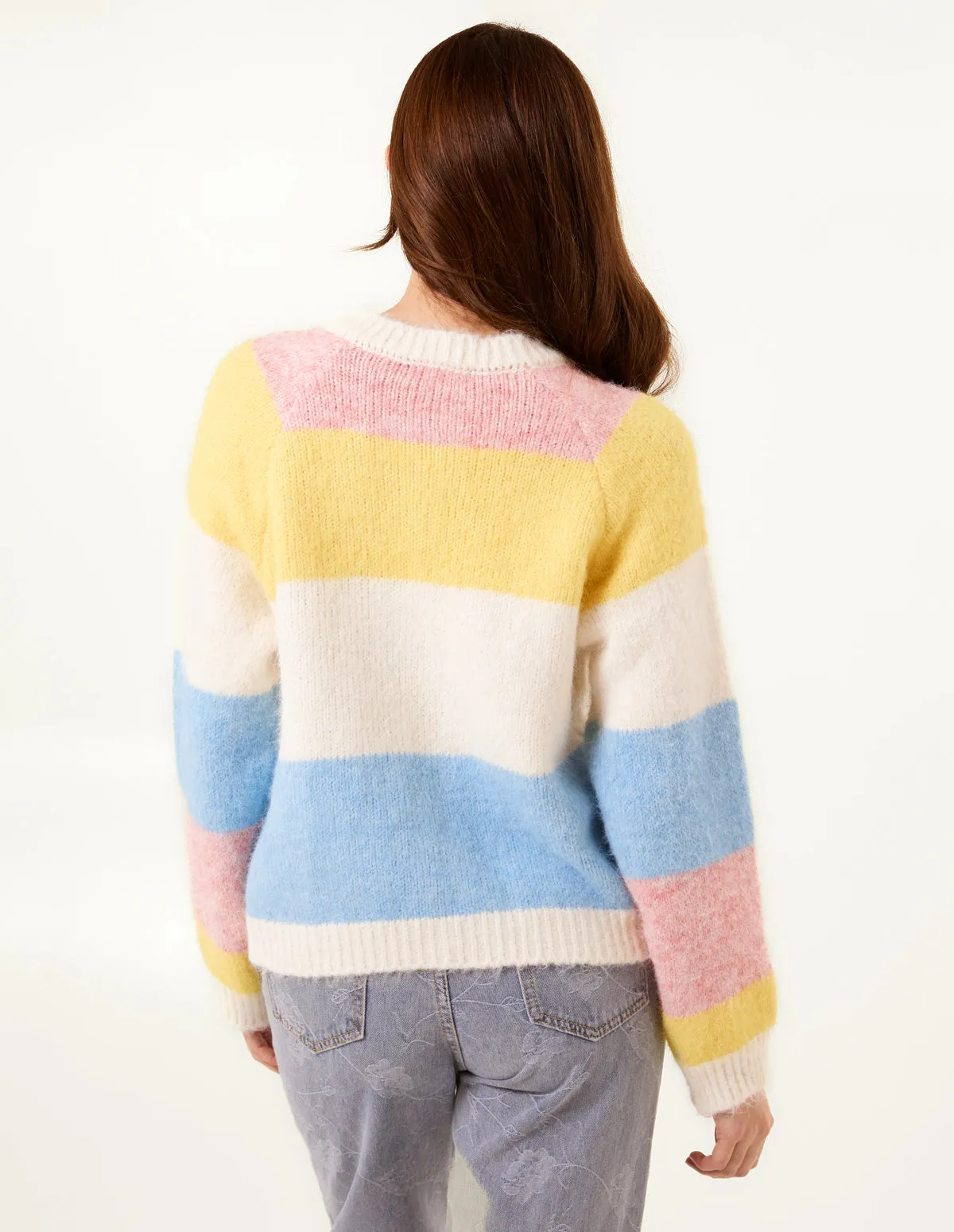Multi Coloured Striped Cardigan With Flower Buttons sold by Blue Vanilla product image thumbnail 4