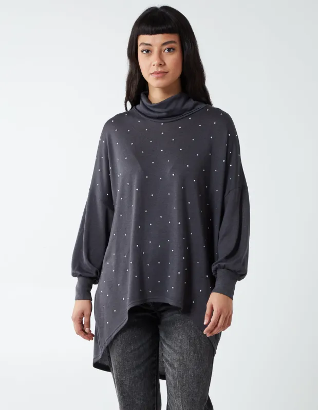 Diamante Curved Roll Neck Top sold by Blue Vanilla