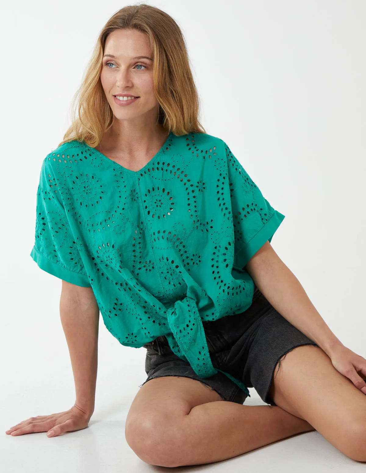Tie Front Lace Cotton Top sold by Blue Vanilla product image thumbnail 4
