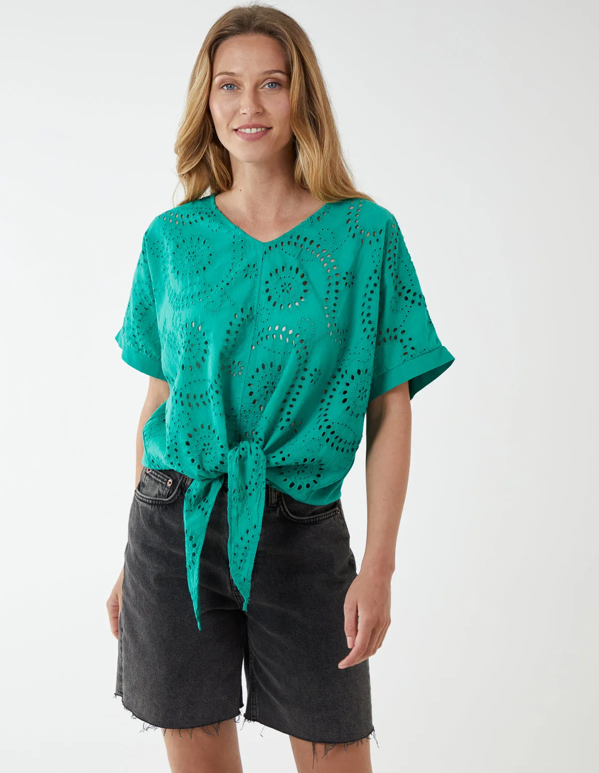 Tie Front Lace Cotton Top sold by Blue Vanilla