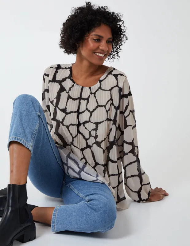 Abstract Print Pleated Top made by Blue Vanilla