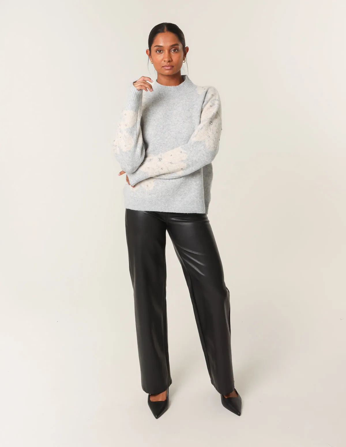 Flower Diamante Detailed Knitted Jumper sold by Blue Vanilla product image thumbnail 3