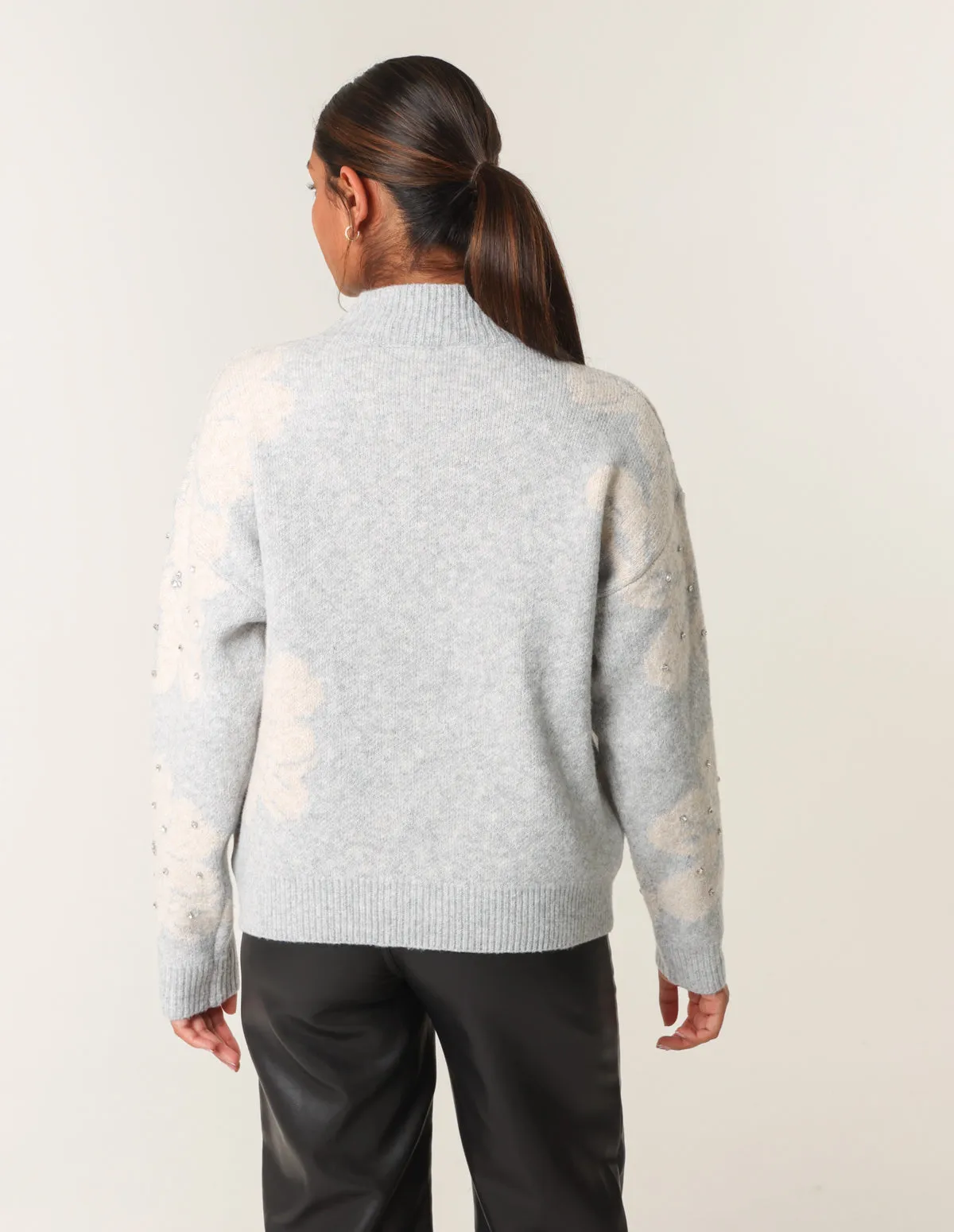 Flower Diamante Detailed Knitted Jumper sold by Blue Vanilla product image thumbnail 4