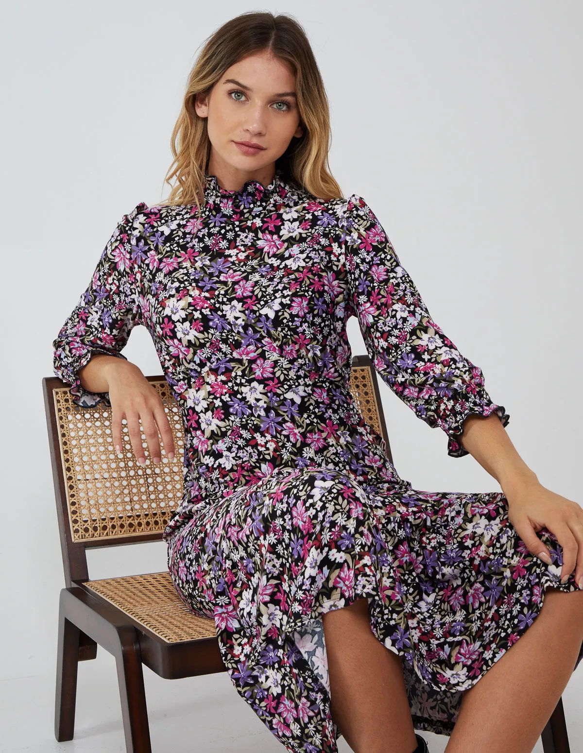 Shirring Neck & Cuff Midi Dress sold by Blue Vanilla product image thumbnail 5