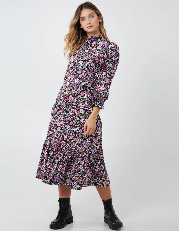 Shirring Neck & Cuff Midi Dress sold by Blue Vanilla