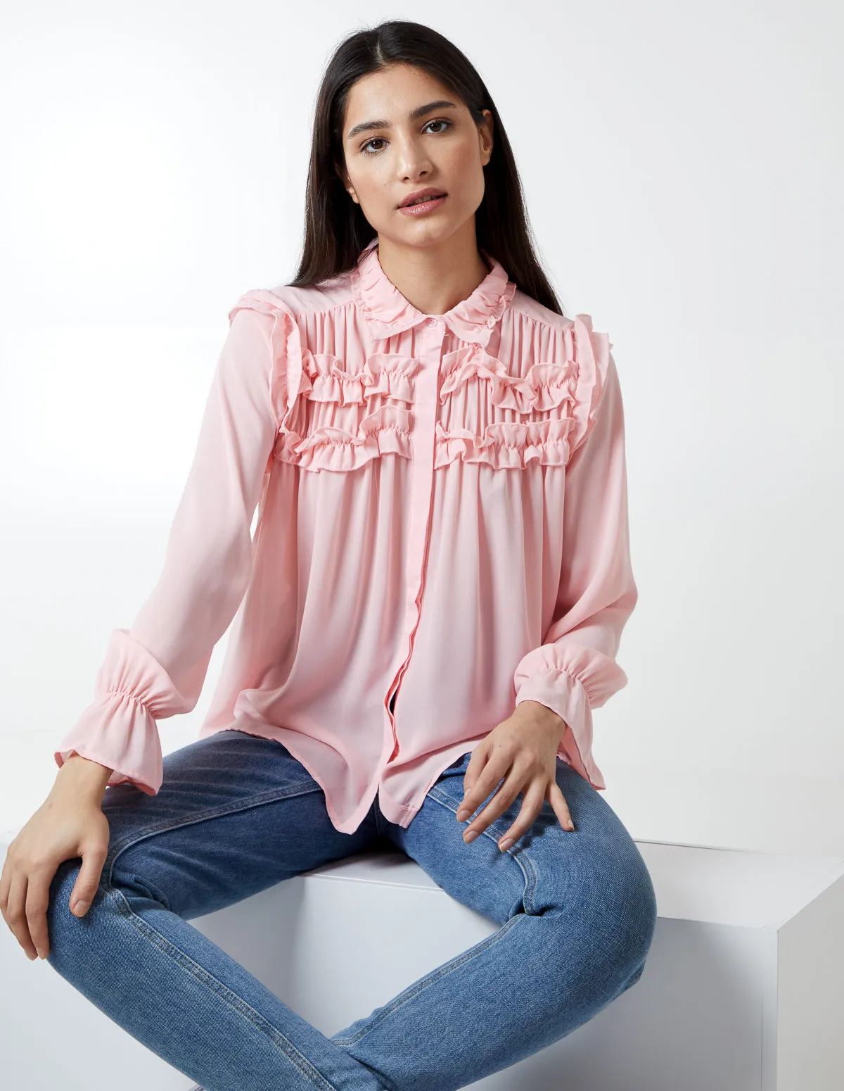 Ruffle Front & Shoulder Blouse sold by Blue Vanilla