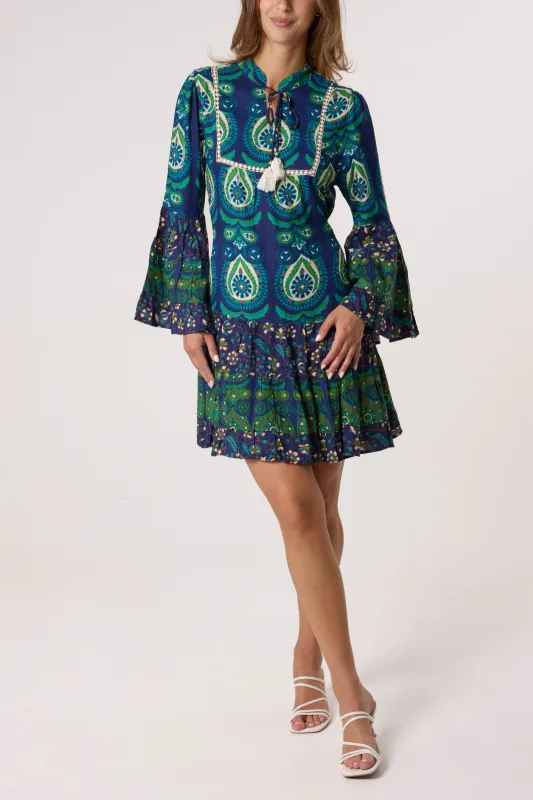 Tiered Printed Long Sleeve Dress sold by Blue Vanilla