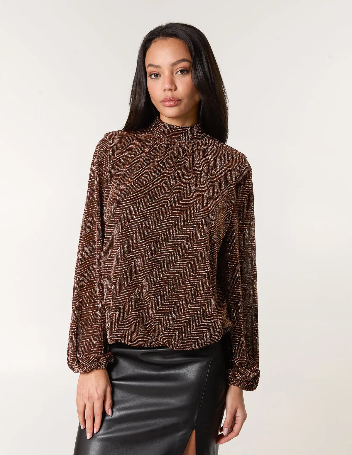 Lurex Puffball High Neck Blouse sold by Blue Vanilla