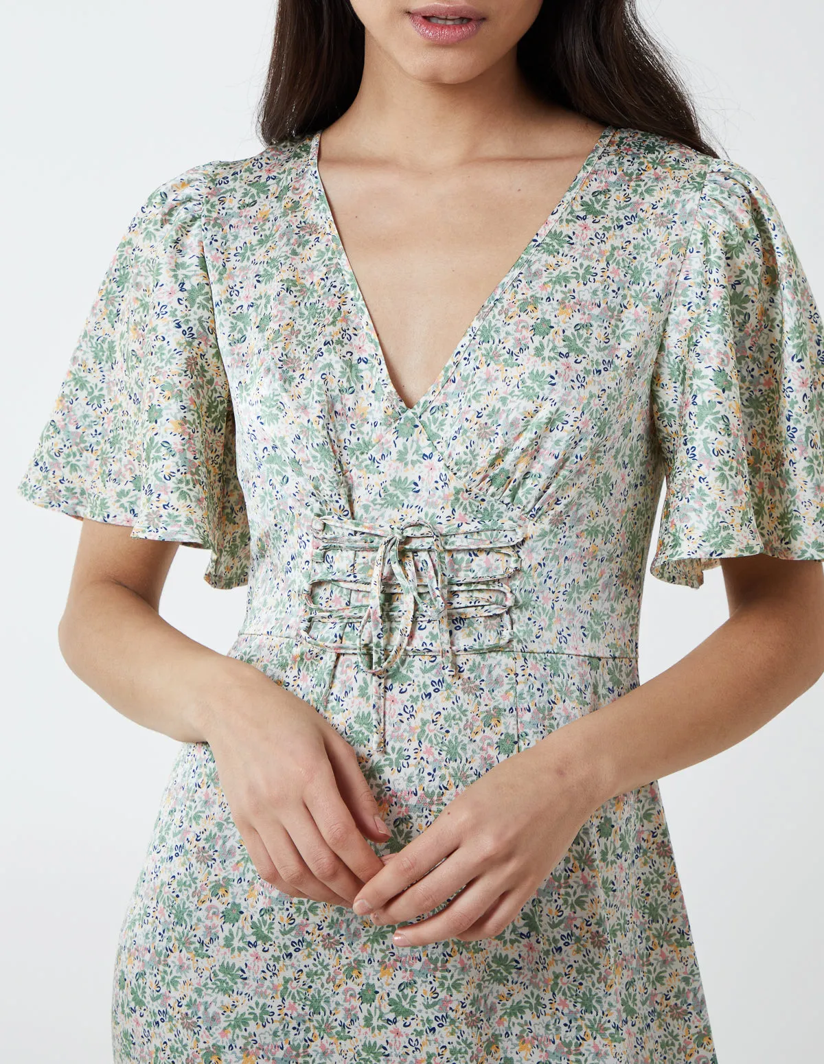 Flutter Sleeve Lattice Front Midi Dress sold by Blue Vanilla product image thumbnail 4