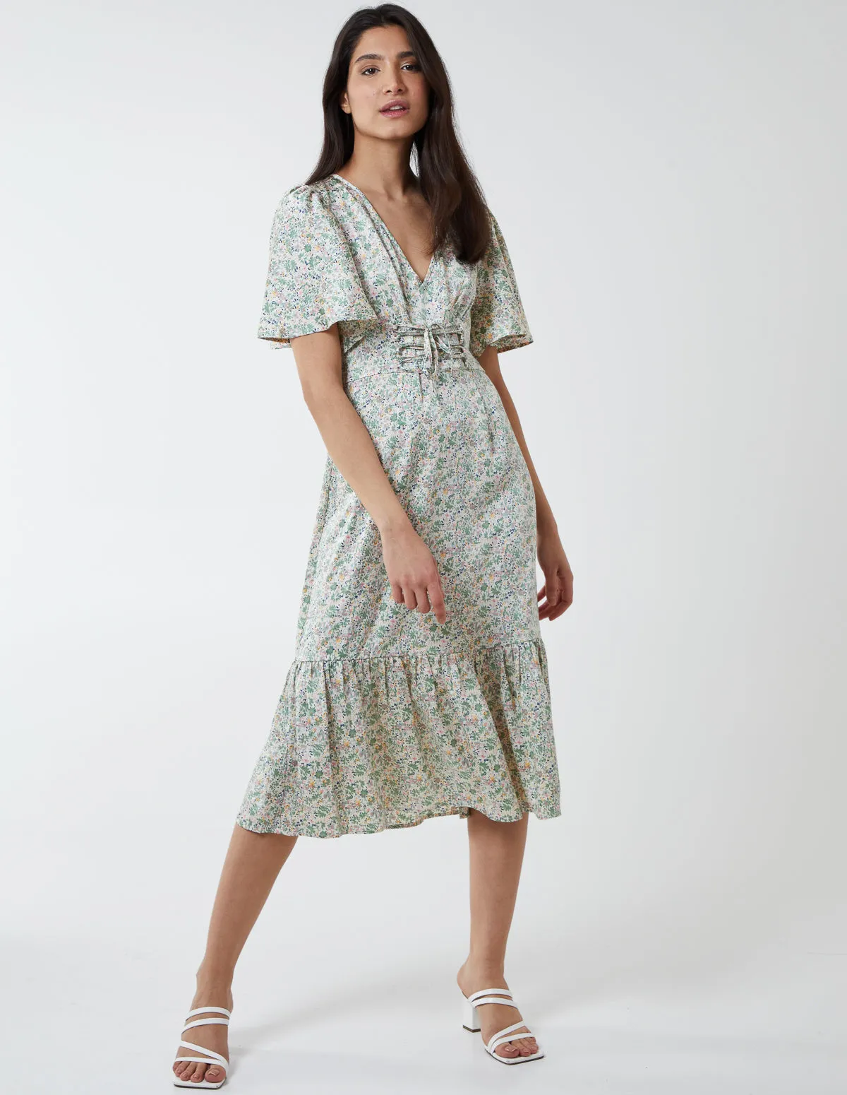 Flutter Sleeve Lattice Front Midi Dress sold by Blue Vanilla product image thumbnail 3