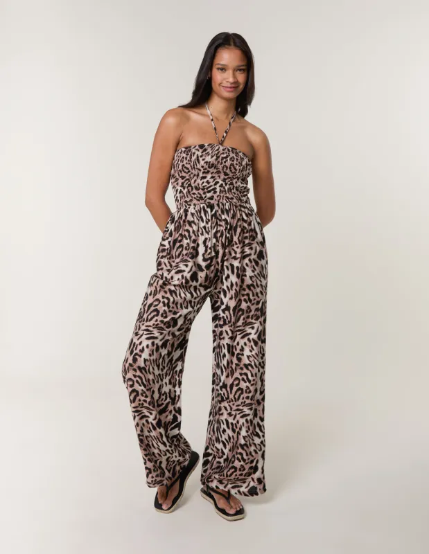 Leopard Print Shirred Waist Jumpsuit sold by Blue Vanilla