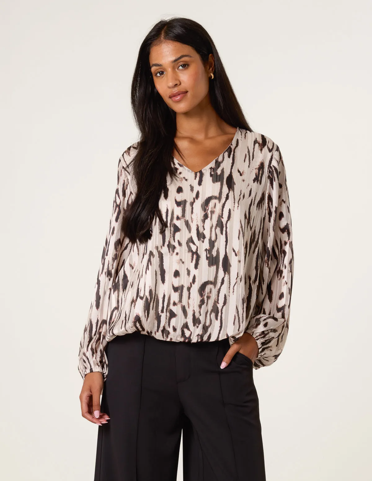 Animal Print Puffball V Neck Top sold by Blue Vanilla product image thumbnail 2