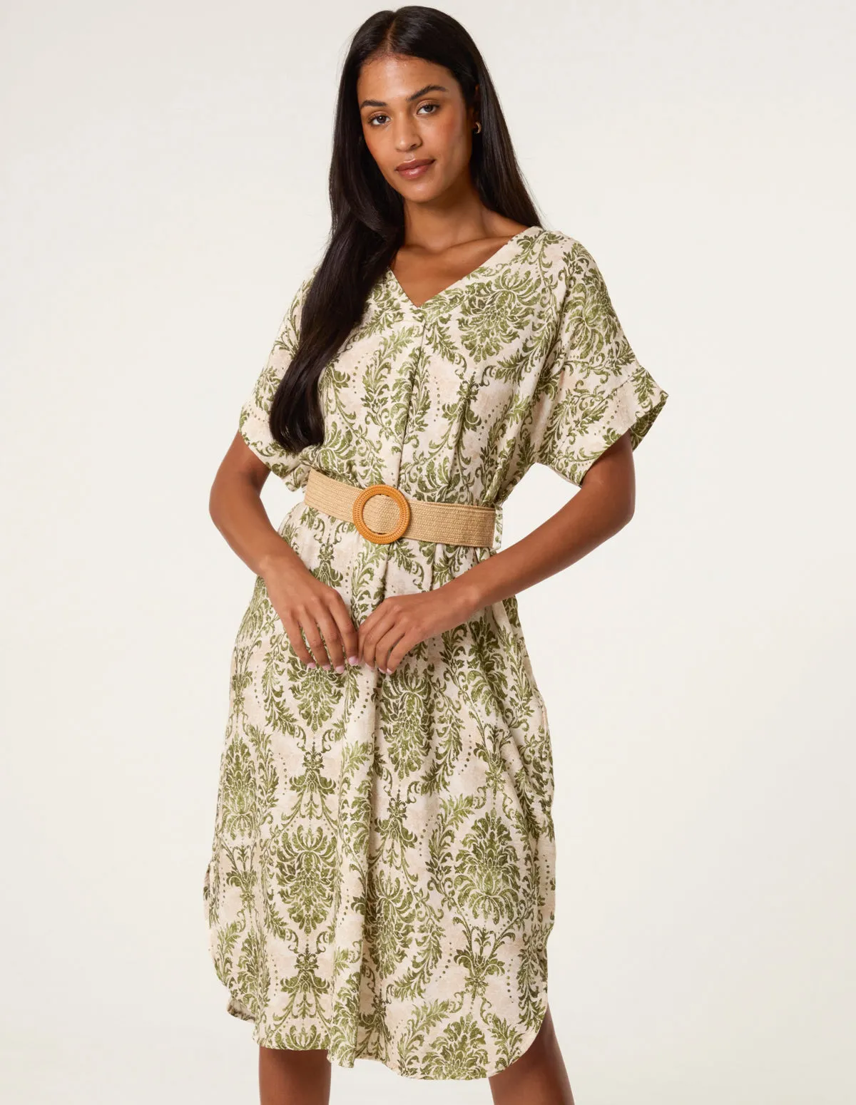 Printed V Neck Dress With Woven Belt sold by Blue Vanilla product image thumbnail 2