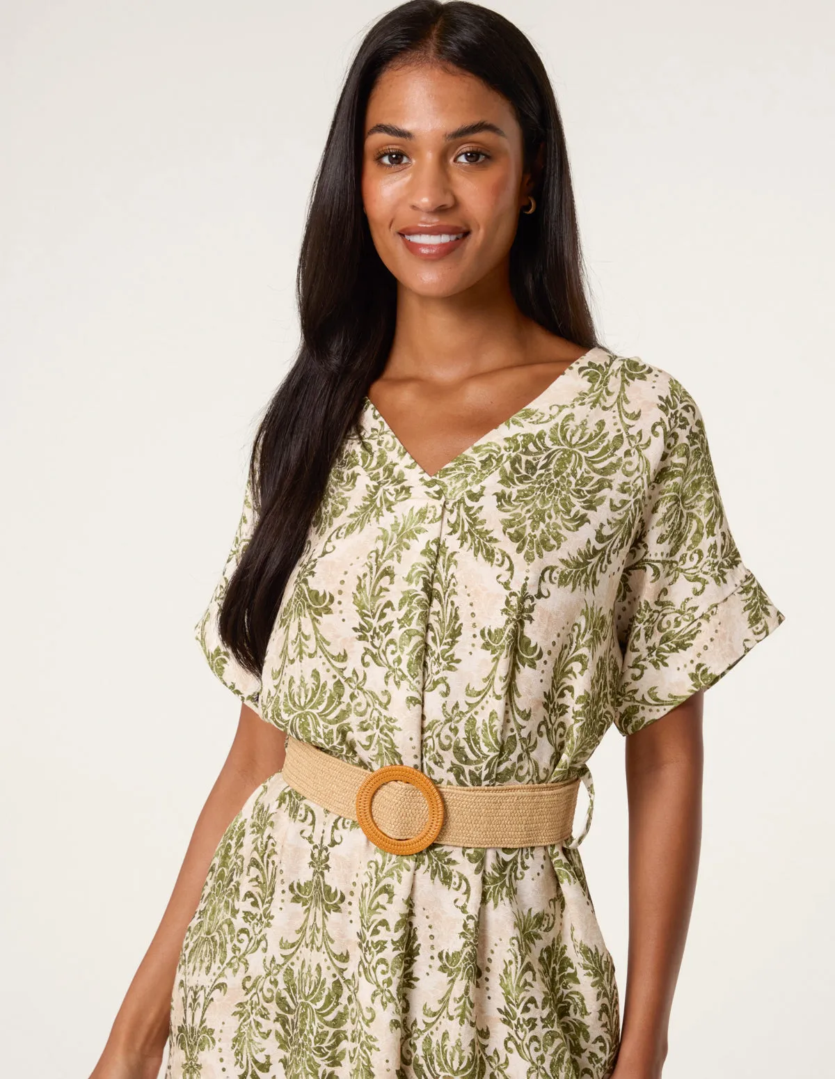 Printed V Neck Dress With Woven Belt sold by Blue Vanilla product image thumbnail 3