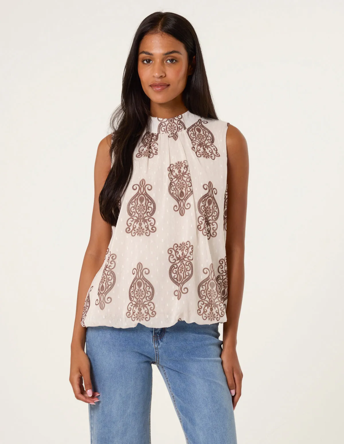 Printed Sleeveless High Neck Blouse sold by Blue Vanilla