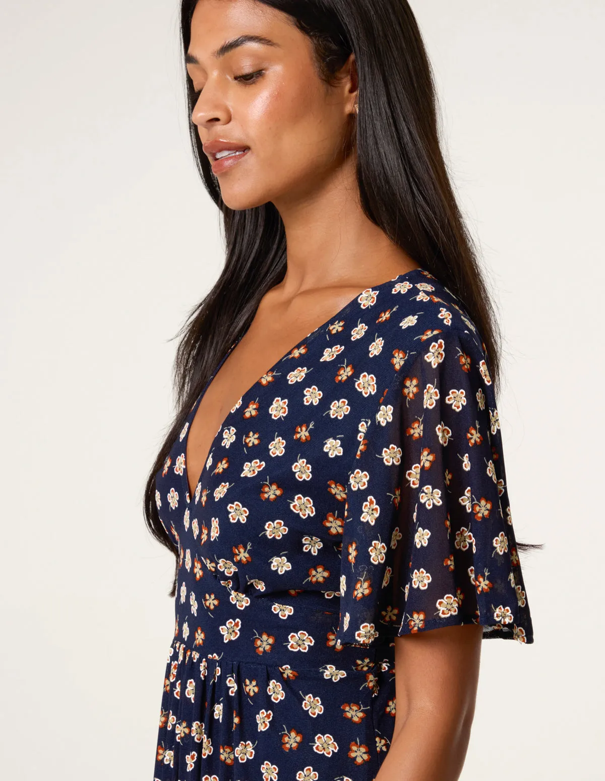 Ditsy Floral V Neck Tie Back Mini Dress sold by Blue Vanilla product image thumbnail 4