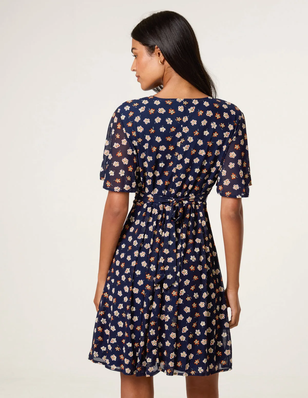 Ditsy Floral V Neck Tie Back Mini Dress sold by Blue Vanilla product image thumbnail 5