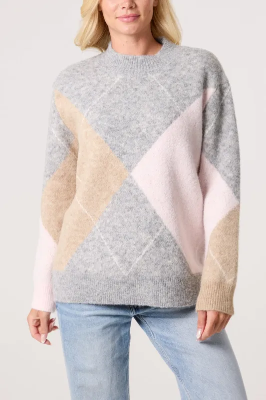 Argyle Knitted Crew Neck Jumper sold by Blue Vanilla