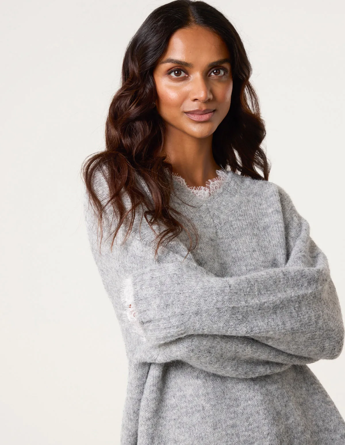 Lace Trim V Neck Jumper sold by Blue Vanilla product image thumbnail 2