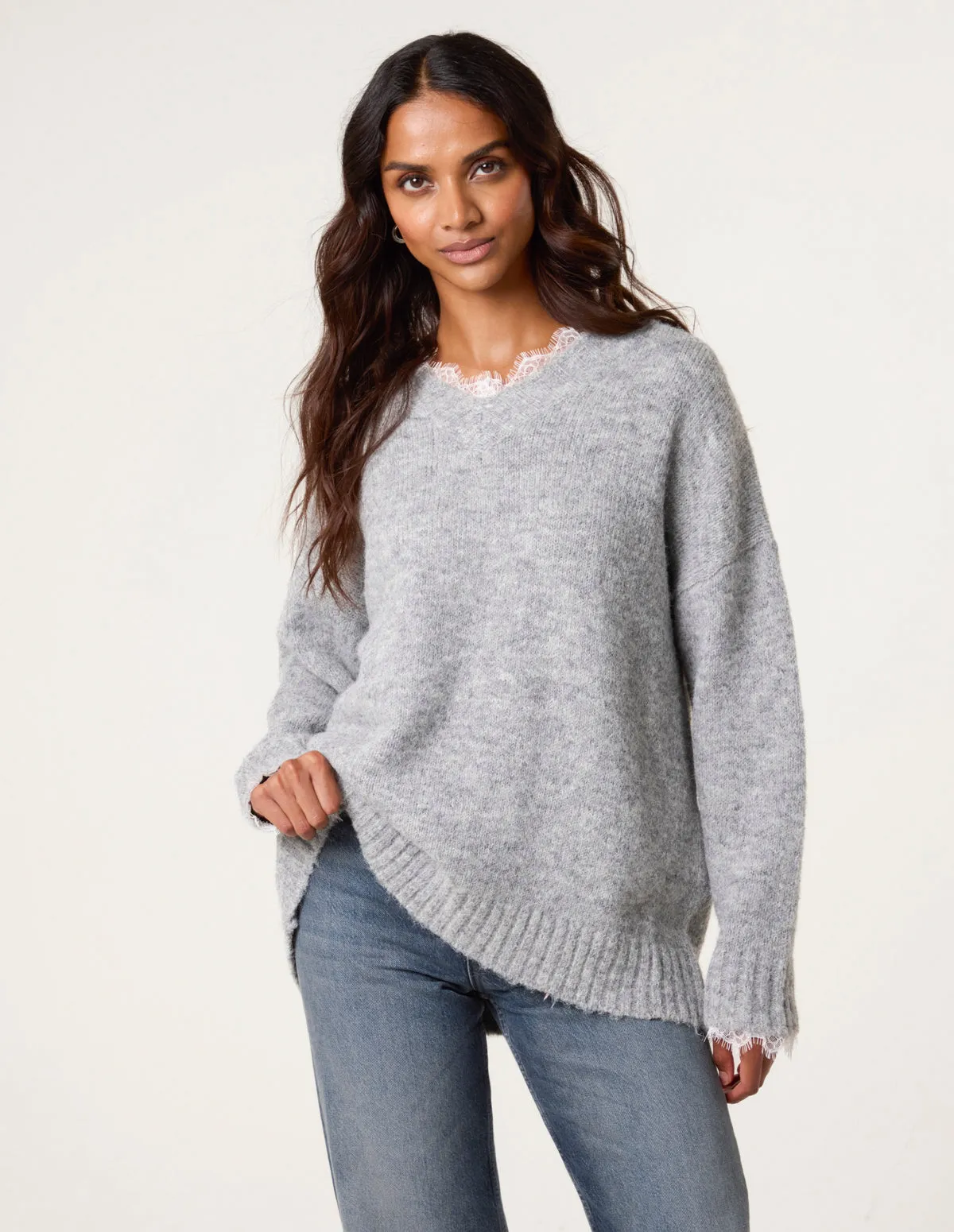Lace Trim V Neck Jumper sold by Blue Vanilla product image thumbnail 3