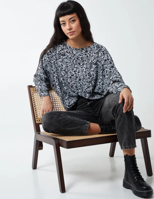 Mini Floral Print Deep Hem Batwing Top sold by Blue Vanilla