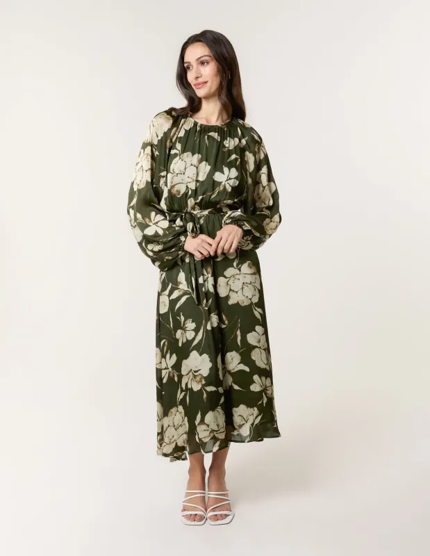 Satin Elastic Waist Midi Dress sold by Blue Vanilla