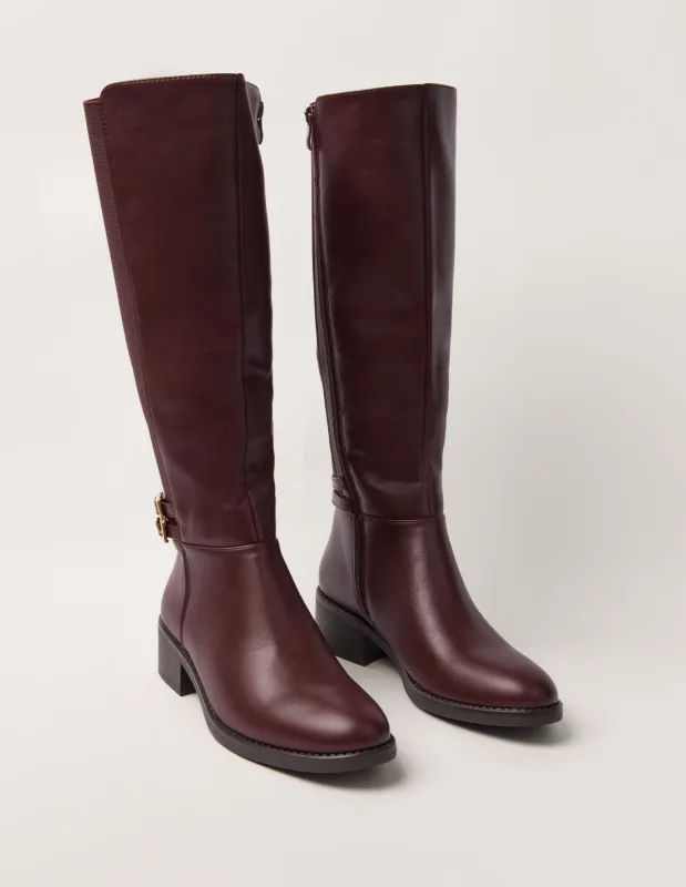 Knee Length Elasticated Back Buckle Boots made by Blue Vanilla