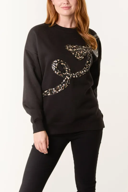 Leopard And Sequin Bow Sweatshirt sold by Blue Vanilla