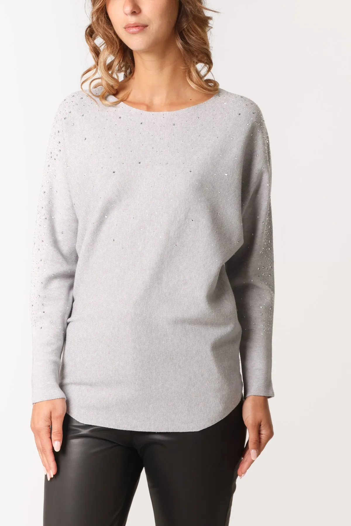 Long Sleeve Diamante Detailed Batwing Jumper sold by Blue Vanilla