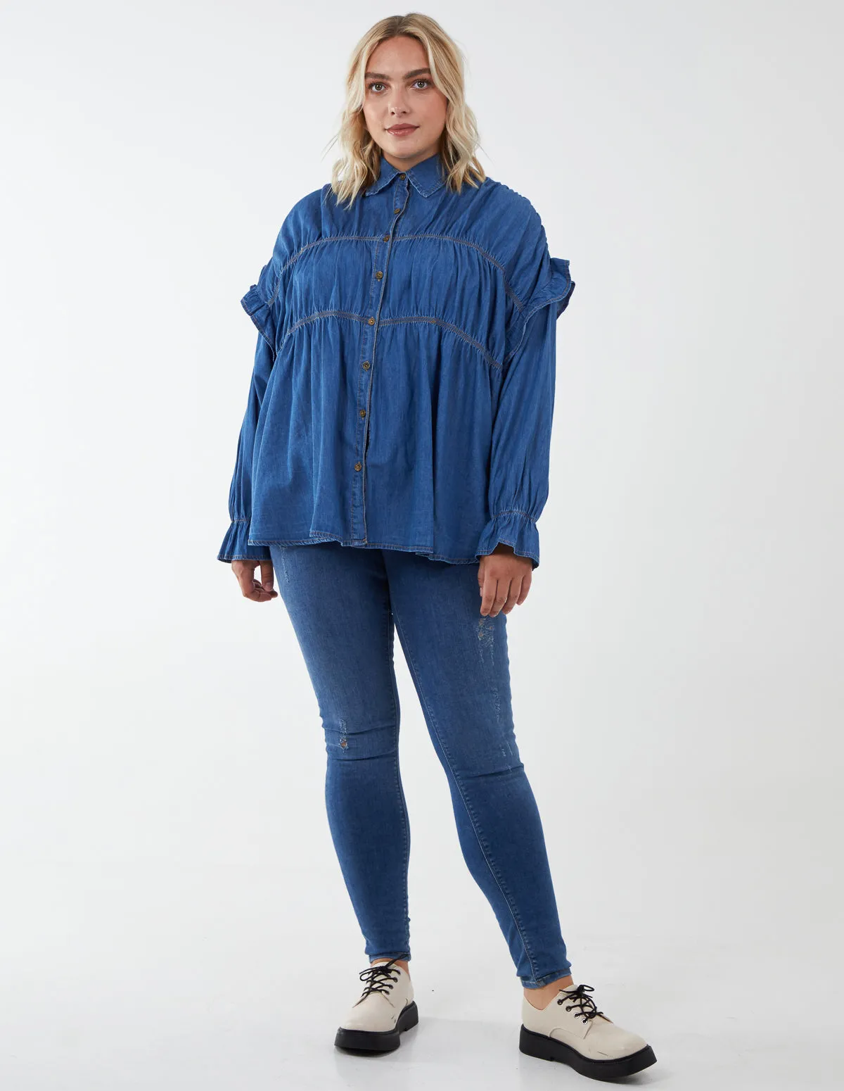 ELIANA - Curve Ruched Front Long Sleeve Shirt sold by Blue Vanilla product image thumbnail 3