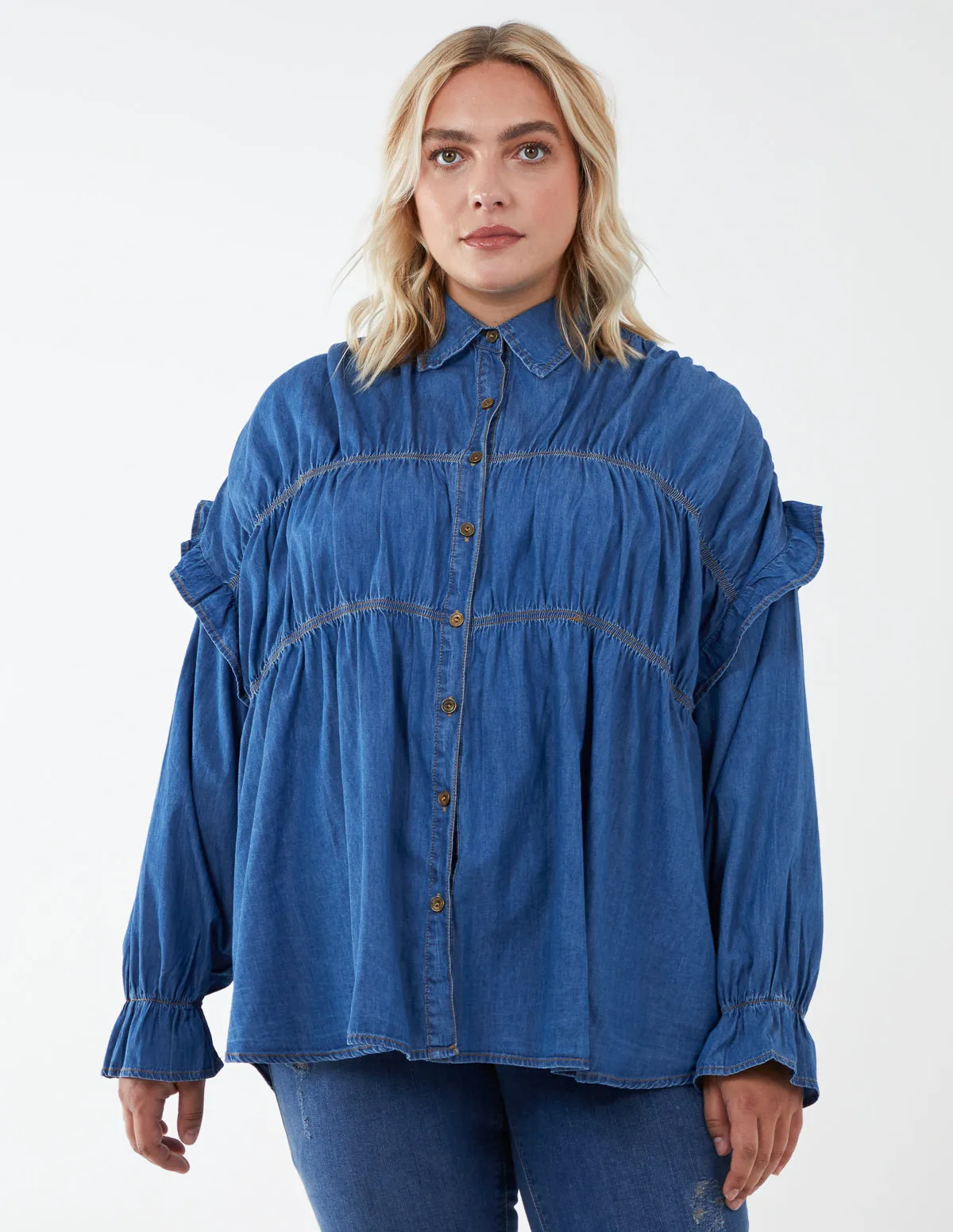 ELIANA - Curve Ruched Front Long Sleeve Shirt sold by Blue Vanilla product image thumbnail 2