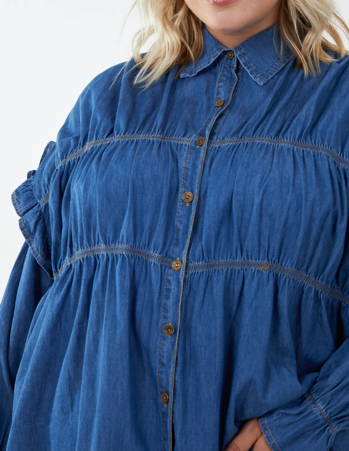 ELIANA - Curve Ruched Front Long Sleeve Shirt sold by Blue Vanilla product image thumbnail 4