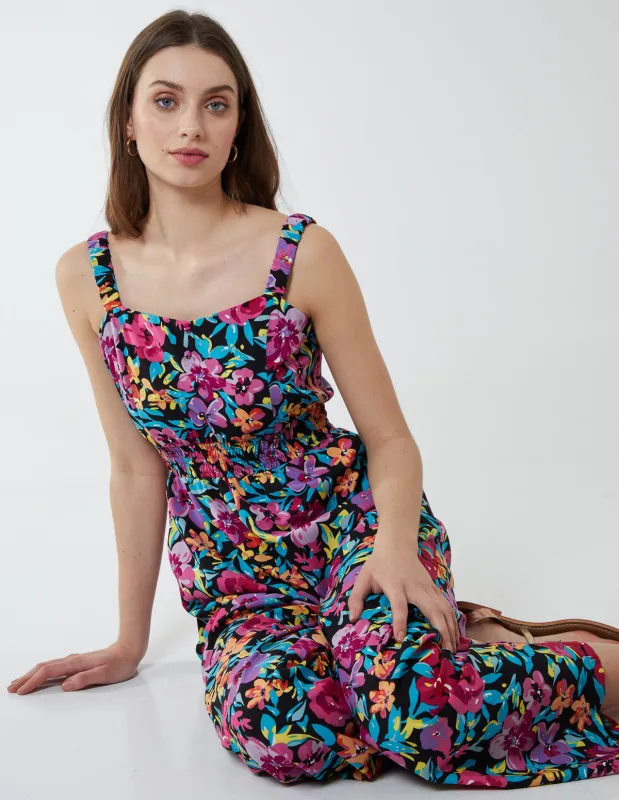 Floral Print Shirring Jumpsuit sold by Blue Vanilla