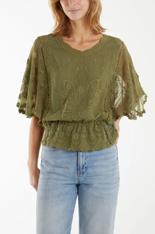 Floral Lace Butterfly Sleeve Blouse sold by Blue Vanilla