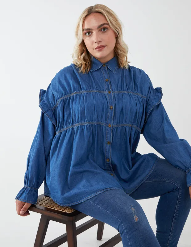 Curve Ruched Front Long Sleeve Shirt sold by Blue Vanilla