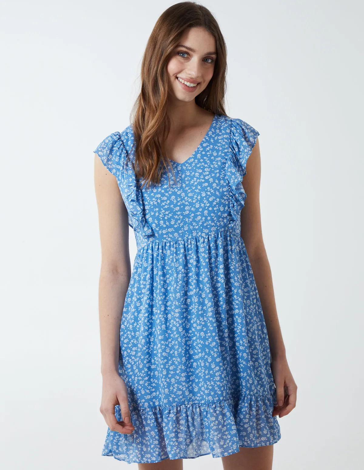 Floral Frill Detail Mini Dress sold by Blue Vanilla