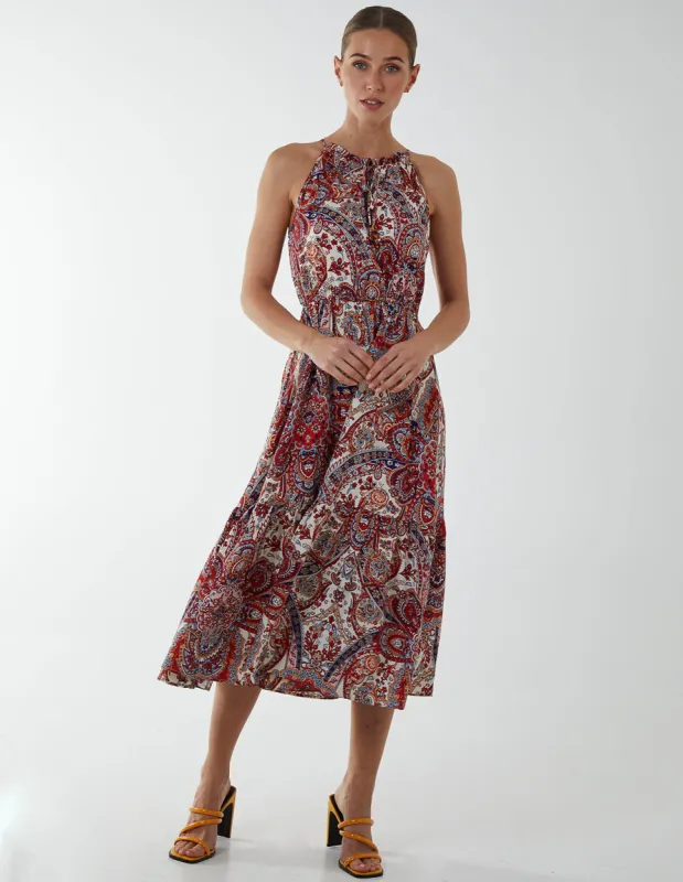 Paisley Halter Neck Keyhole Midi Dress sold by Blue Vanilla