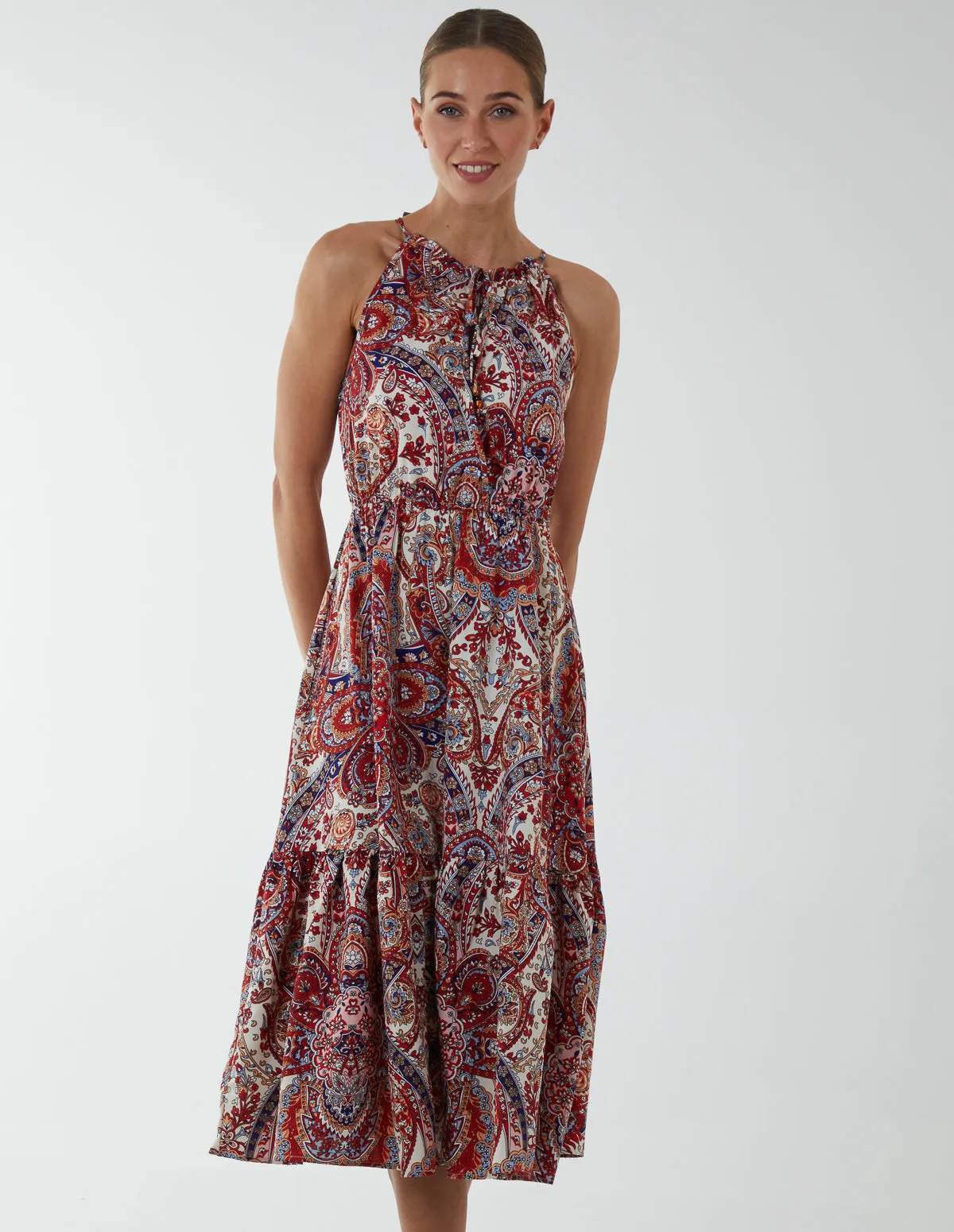 Paisley Halter Neck Keyhole Midi Dress sold by Blue Vanilla product image thumbnail 3