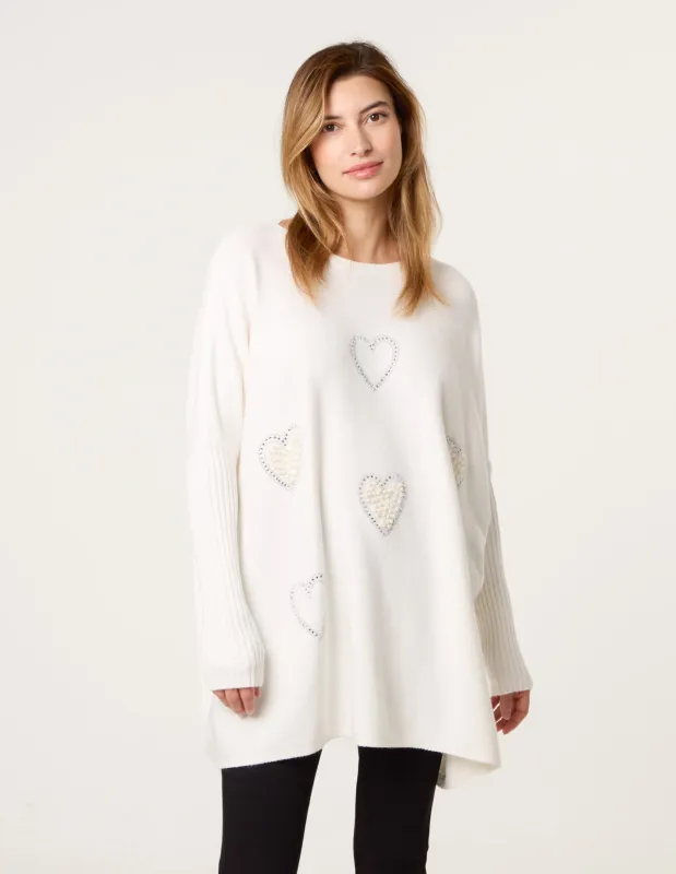 Embellished Oversized Heart Jumper made by Blue Vanilla