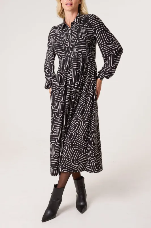 Shirred Bust Long Sleeve Midi Dress sold by Blue Vanilla