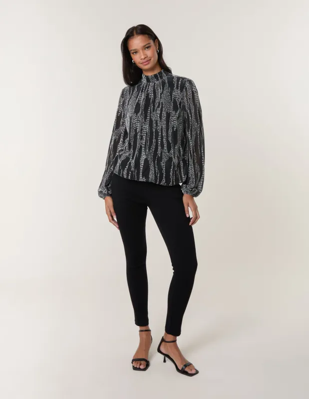 Snake High Neck Puff Ball Blouse sold by Blue Vanilla