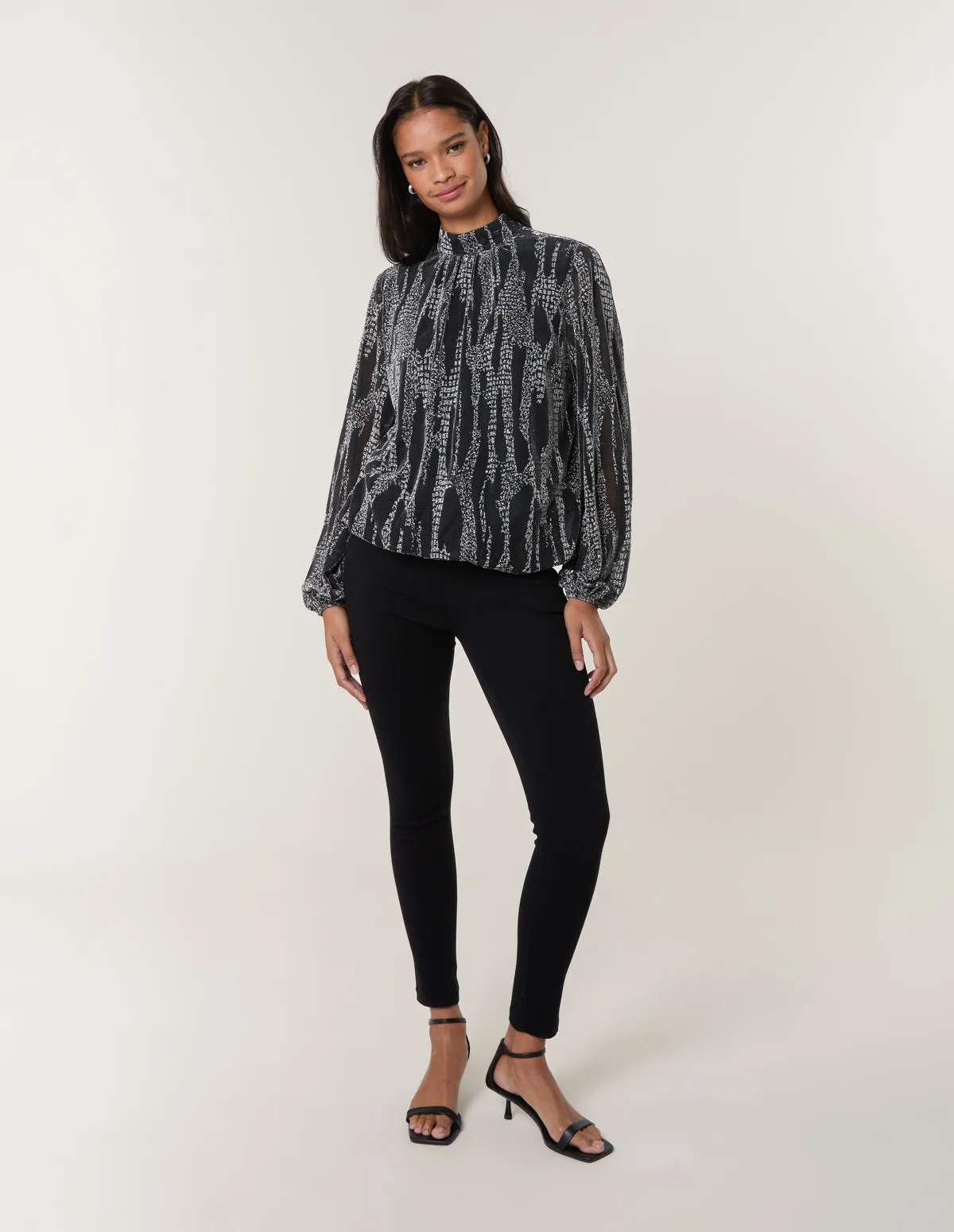 Snake High Neck Puff Ball Blouse sold by Blue Vanilla