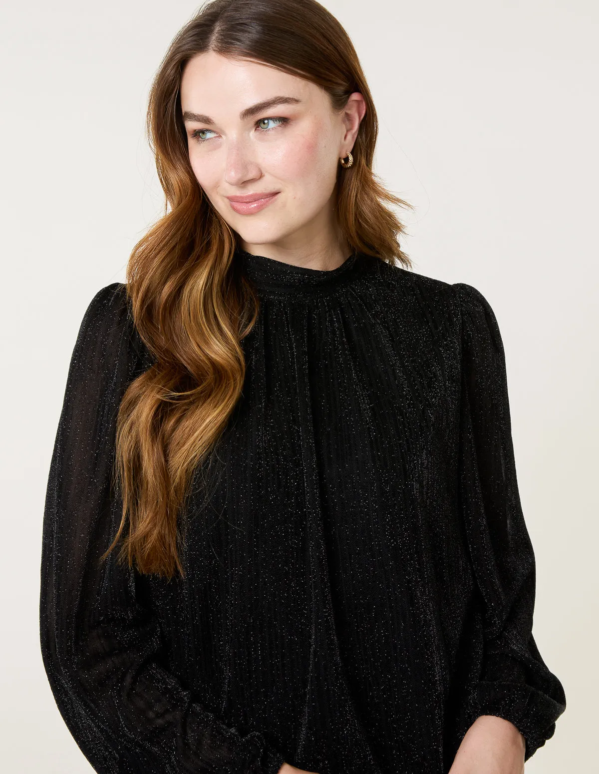 Lurex High Neck Puff Ball Top sold by Blue Vanilla