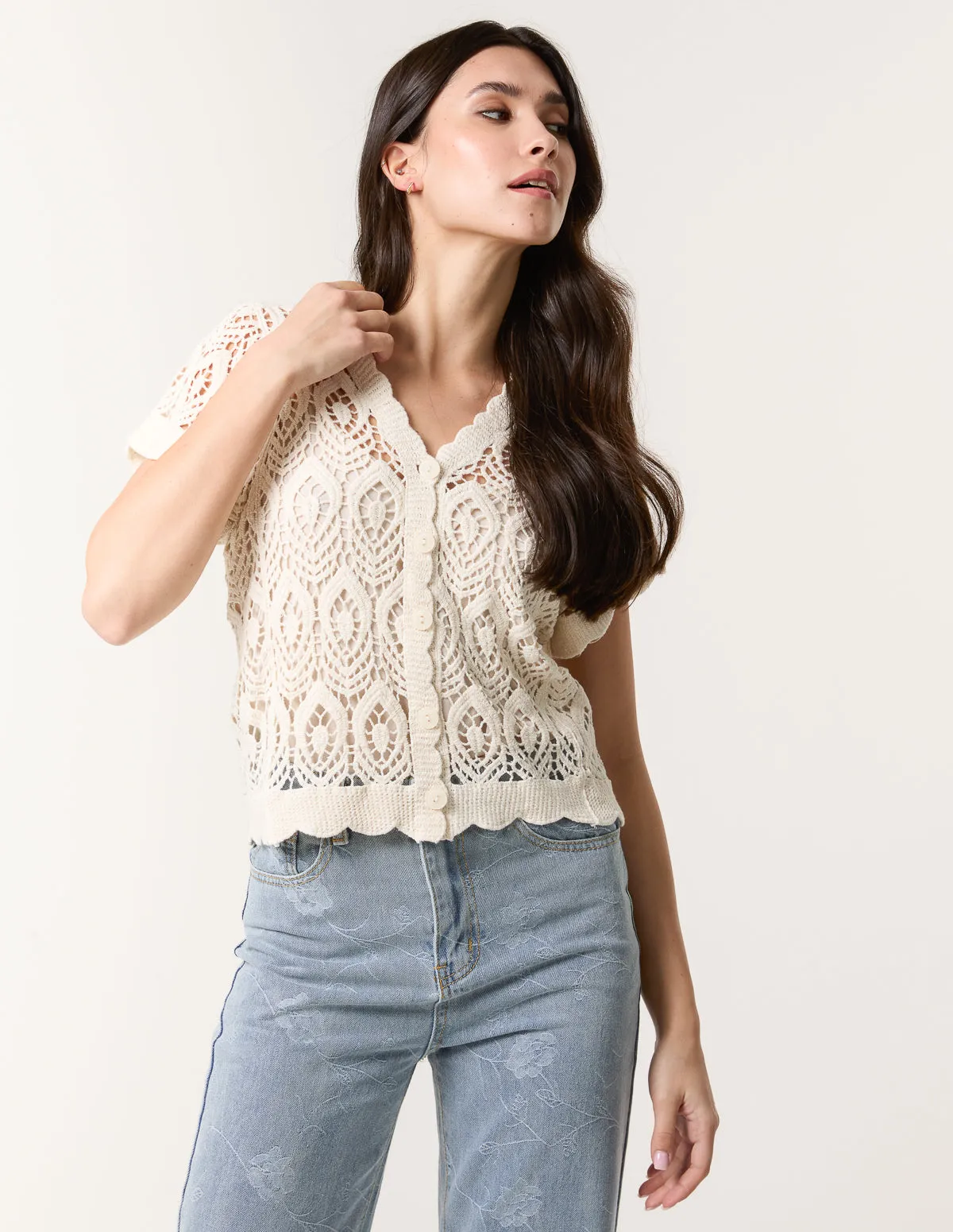 Short Sleeved Button Crochet Top sold by Blue Vanilla