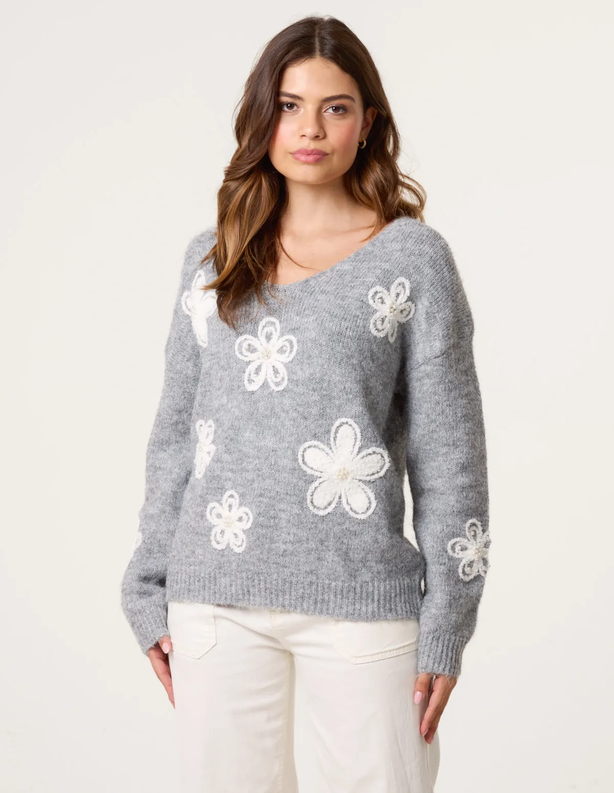 V Neck Flower And Pearl Jumper sold by Blue Vanilla product image thumbnail 3