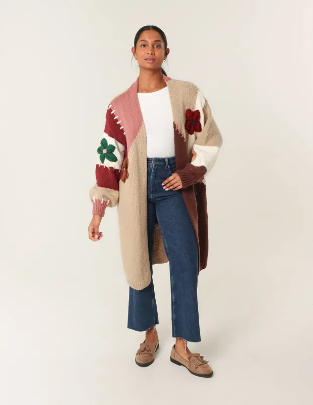 Colour Block 3D Flower Longline Cardigan sold by Blue Vanilla