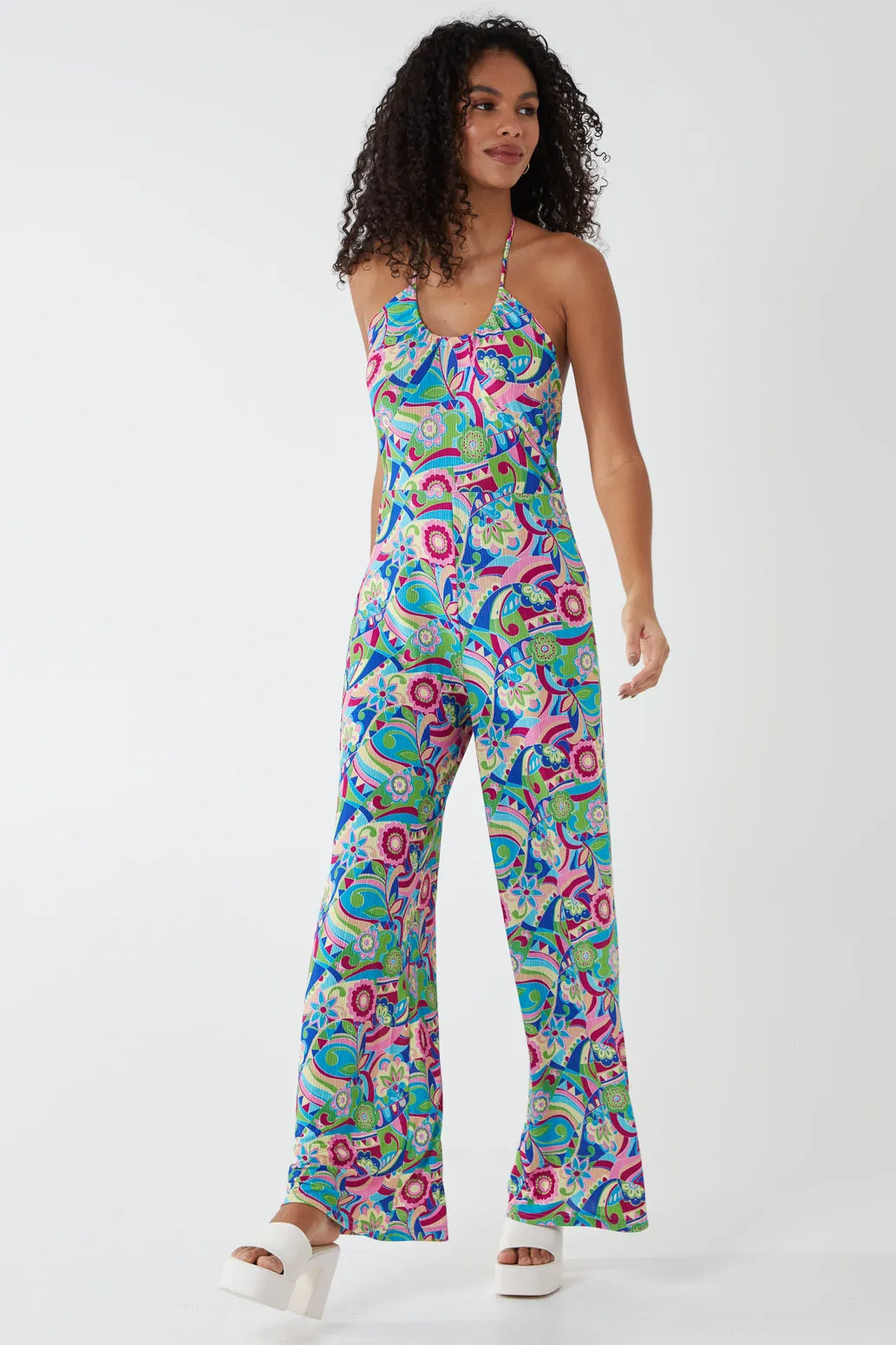 Wide Leg Tie Neck Jumpsuit sold by Blue Vanilla